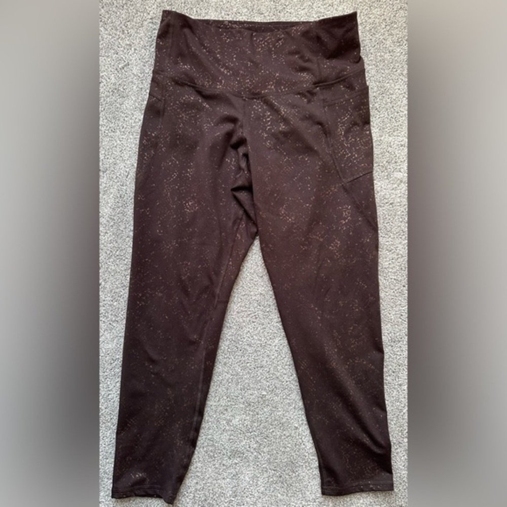 Champion C9 Womens High Waisted Speckled Foil Leggings Burgundy Bronze Pocket